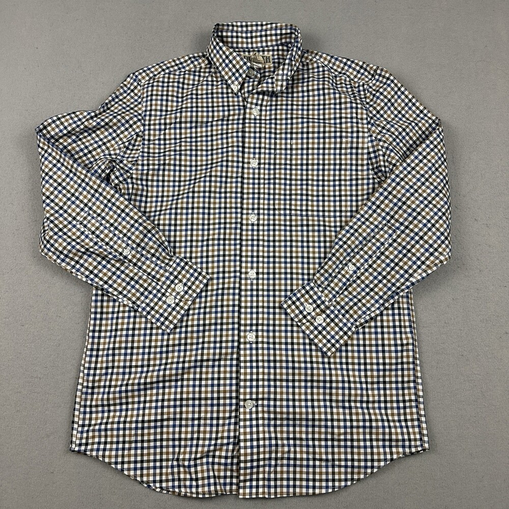 Duluth Trading Shirt Men Small Blue Check Long Sleeve Button Up Pocket Cotton S